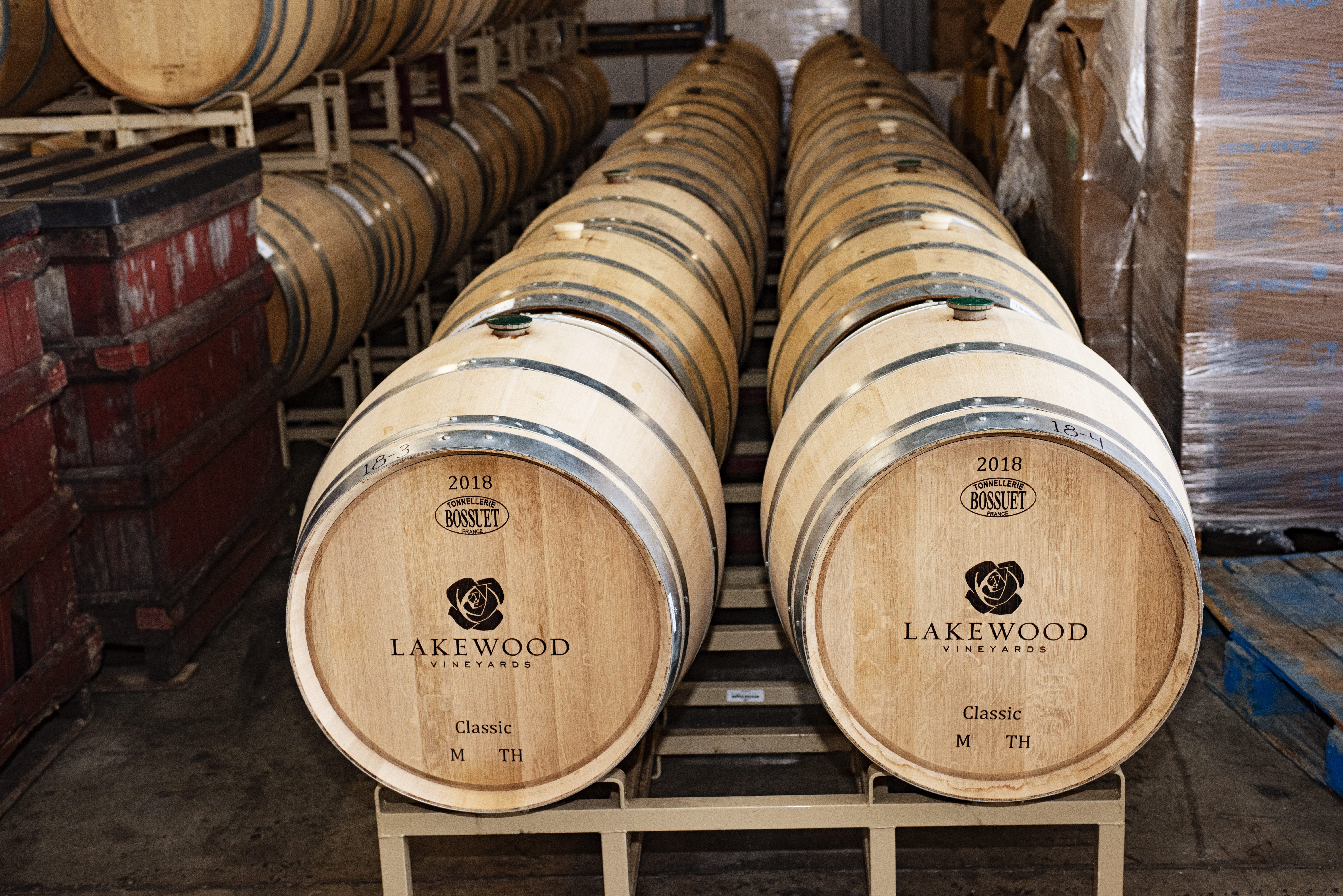 Barrels labeled Lakewood