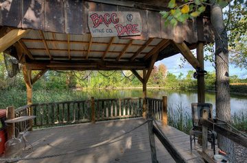 Bagg Dare tasting deck overlooking pond