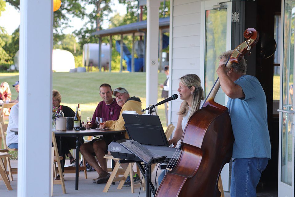 People listening to music on patio