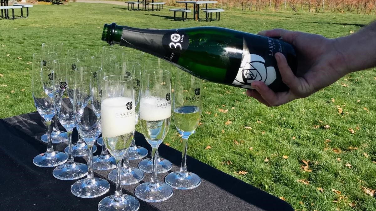 Toasting with bubbles at Lakewood Vineyards