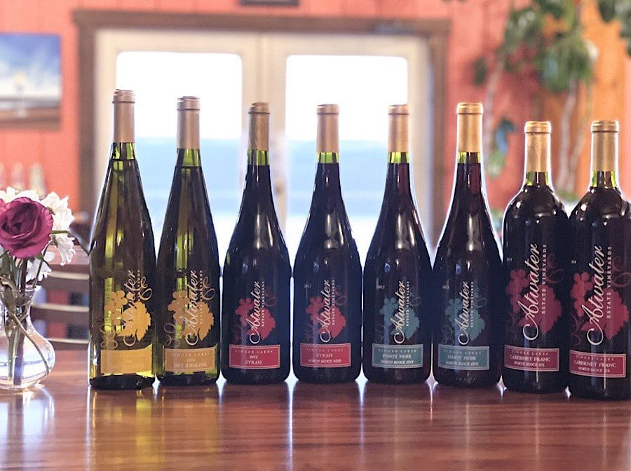 Lineup of Atwater Vineyards bottles