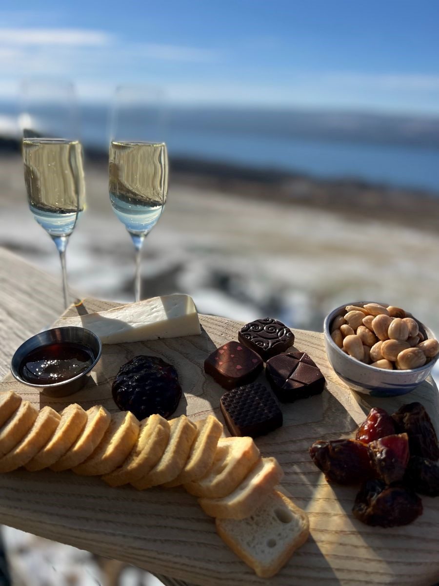 Wine and cheese board at Atwater Vineyards