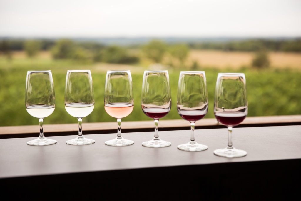 A wine flight at Three Brothers Winery - a member of Seneca Lake wine trail